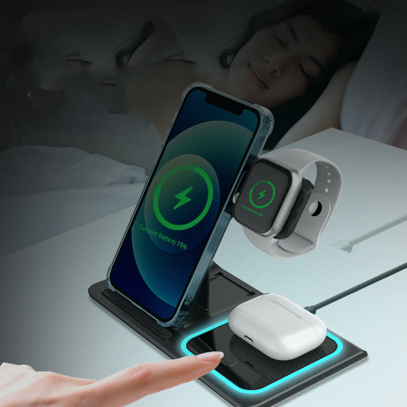 Three-in-one Wireless Charger Electrical Foldable Double Wire Ambience Light Mob — Premium Quality | Free Shipping